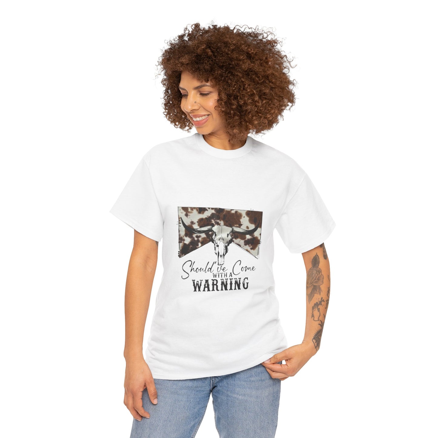 Cow Skull Warning Graphic Women's Heavy Cotton T-Shirt