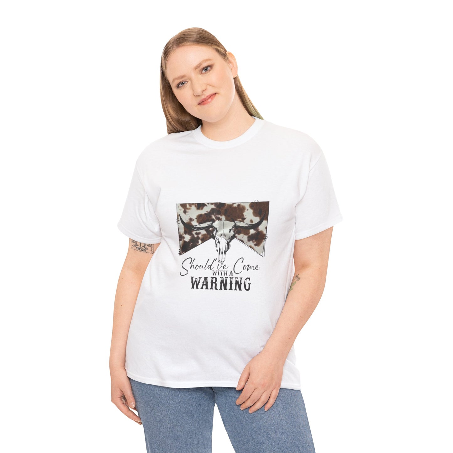 Cow Skull Warning Graphic Women's Heavy Cotton T-Shirt